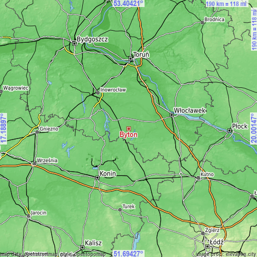 Topographic map of Bytoń