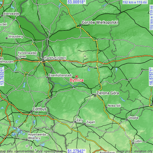 Topographic map of Bytnica