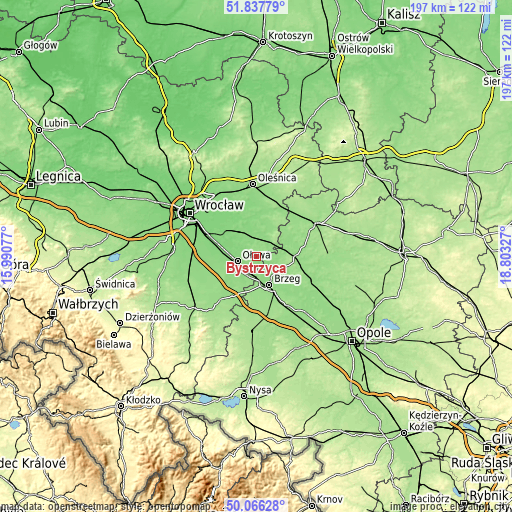 Topographic map of Bystrzyca