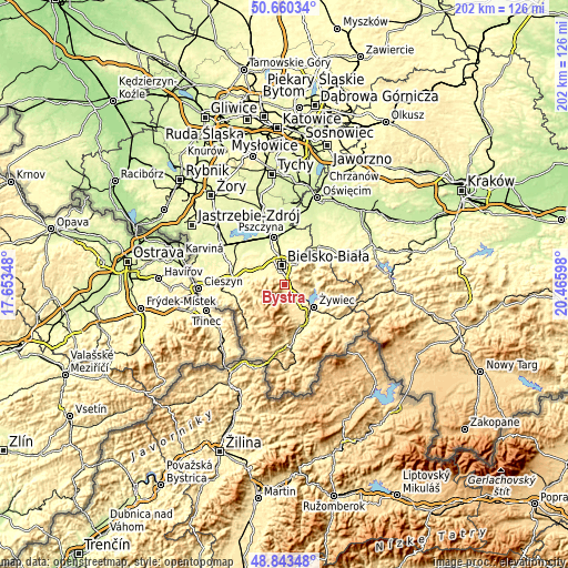 Topographic map of Bystra