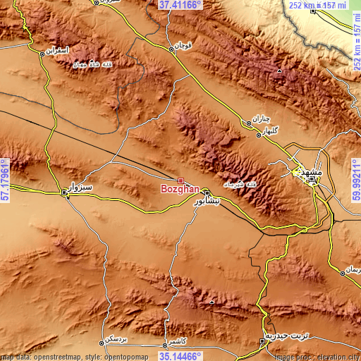 Topographic map of Bozghān