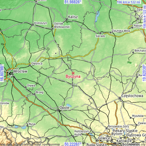 Topographic map of Byczyna