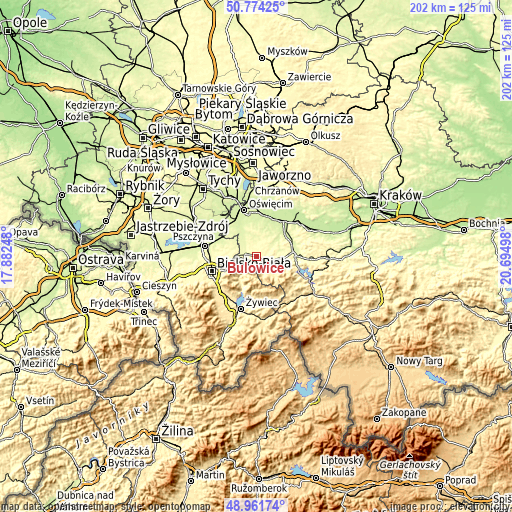 Topographic map of Bulowice