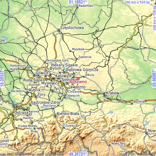 Topographic map of Bukowno