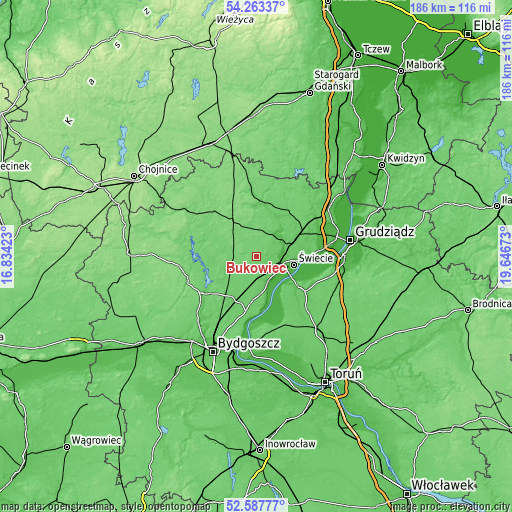 Topographic map of Bukowiec