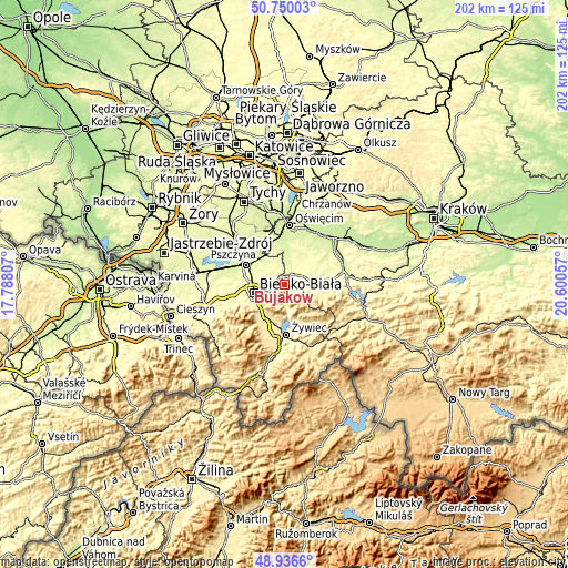 Topographic map of Bujaków