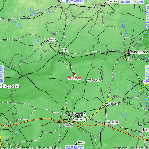 Topographic map of Budzyń