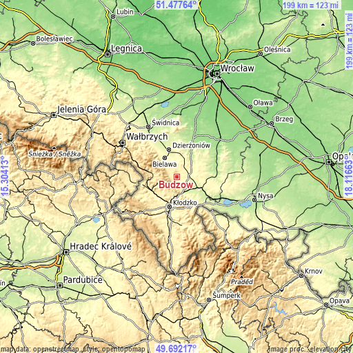 Topographic map of Budzów