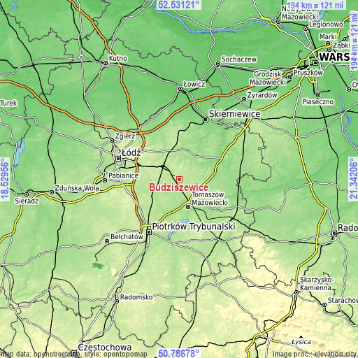 Topographic map of Budziszewice