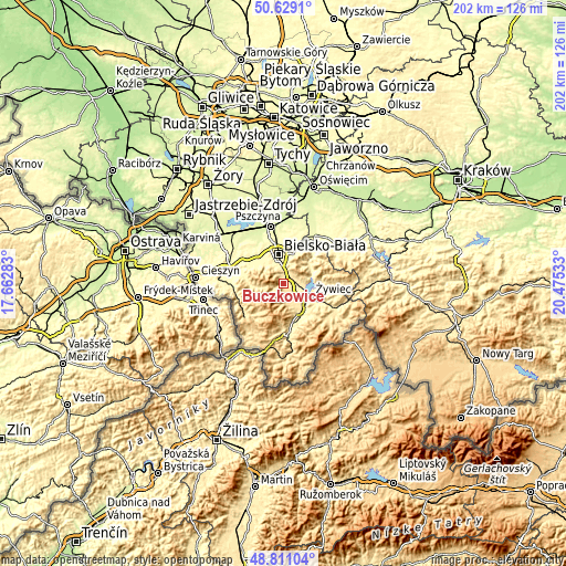 Topographic map of Buczkowice