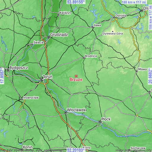 Topographic map of Brzuze