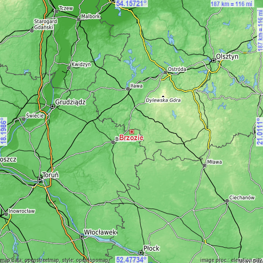 Topographic map of Brzozie