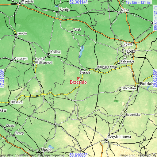 Topographic map of Brzeźnio