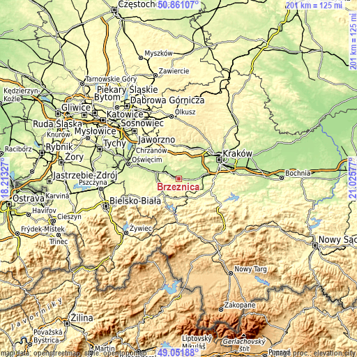 Topographic map of Brzeźnica
