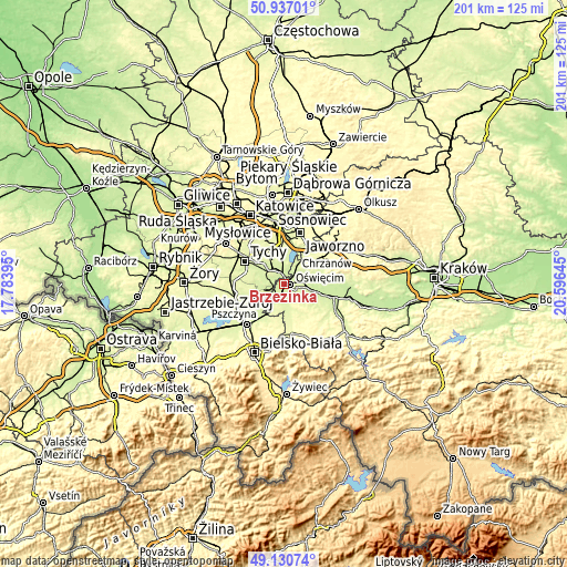 Topographic map of Brzezinka