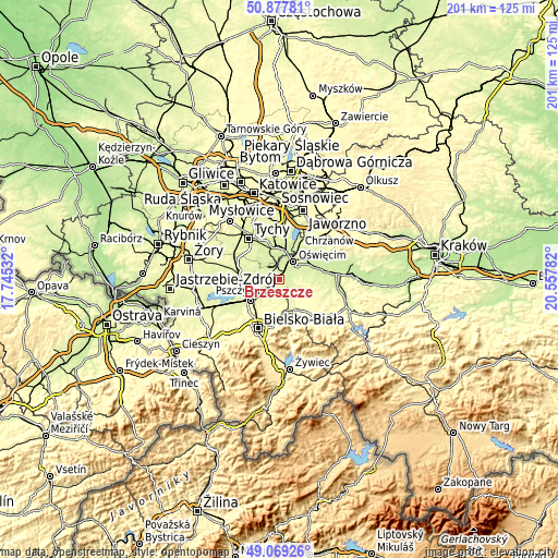 Topographic map of Brzeszcze