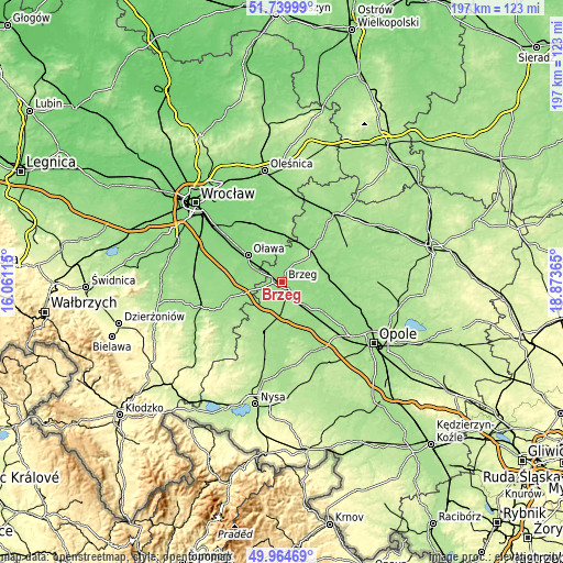 Topographic map of Brzeg