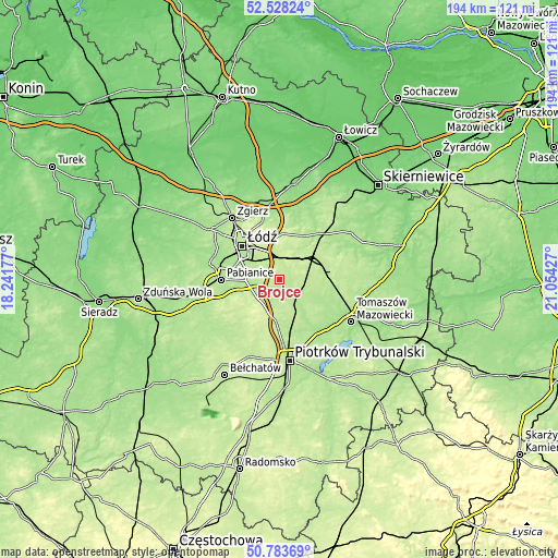 Topographic map of Brójce