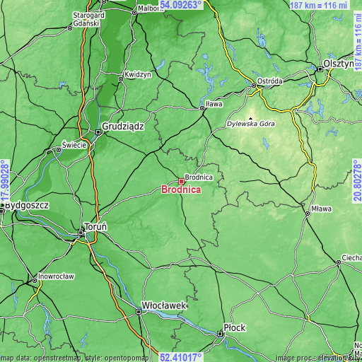 Topographic map of Brodnica