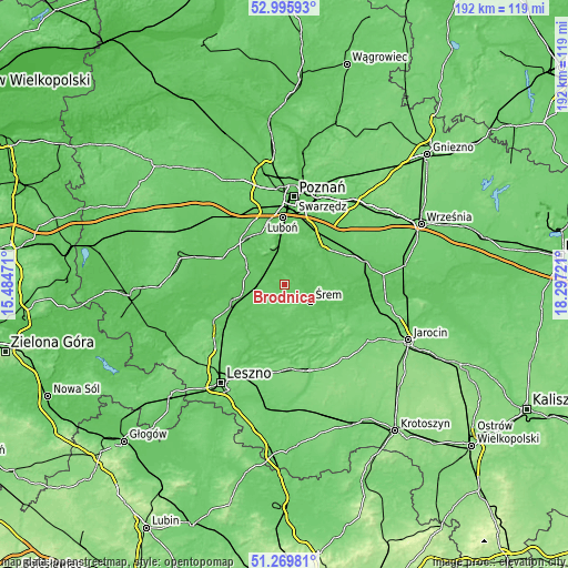 Topographic map of Brodnica