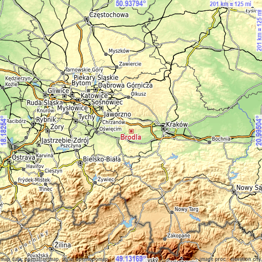 Topographic map of Brodła