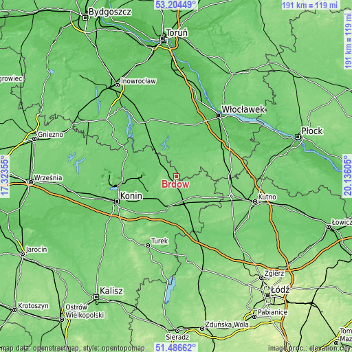 Topographic map of Brdów