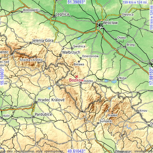 Topographic map of Bozkow