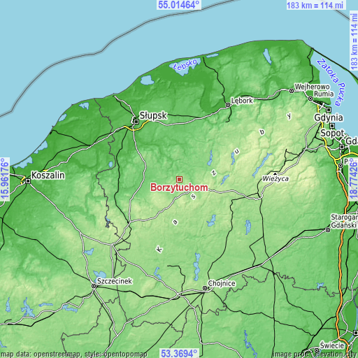 Topographic map of Borzytuchom