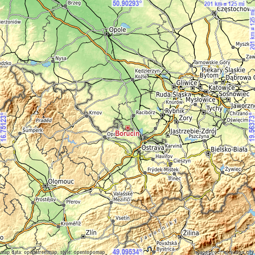Topographic map of Borucin