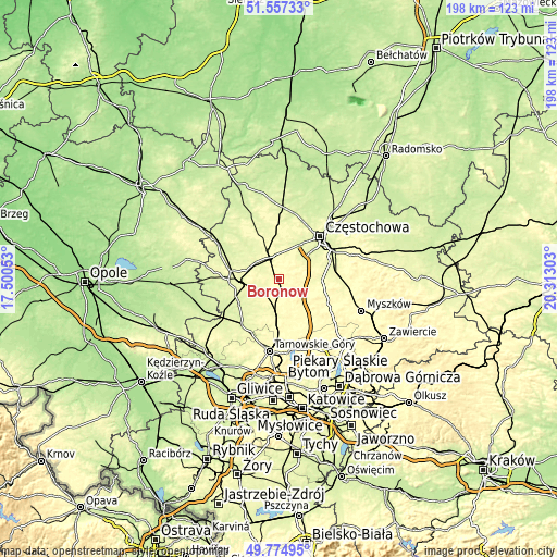 Topographic map of Boronów