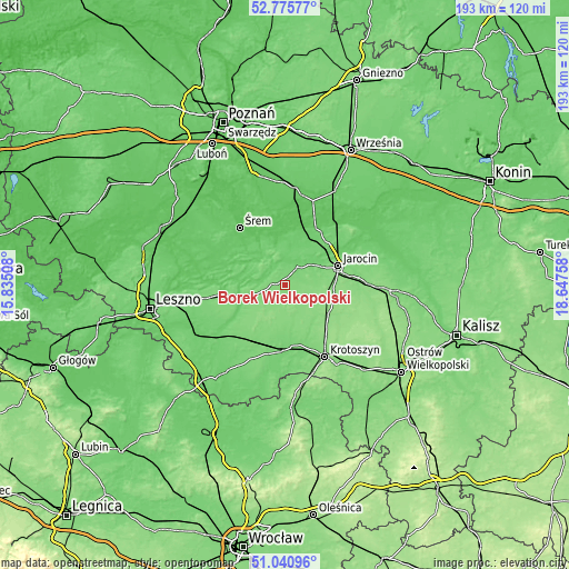 Topographic map of Borek Wielkopolski