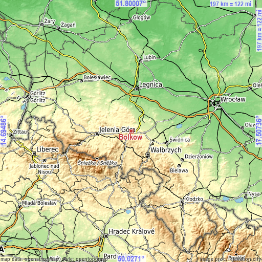 Topographic map of Bolków