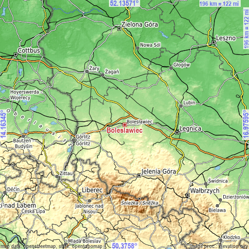 Topographic map of Bolesławiec