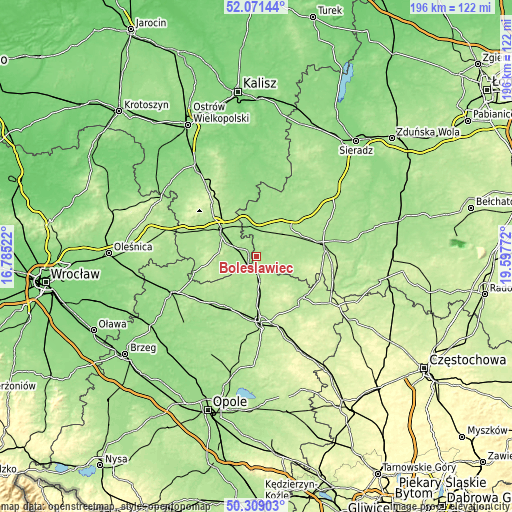 Topographic map of Bolesławiec