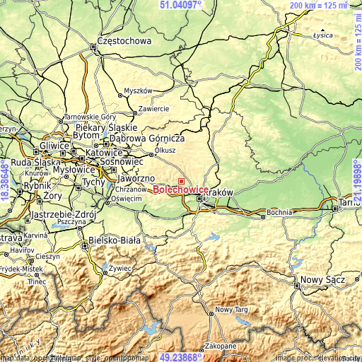 Topographic map of Bolechowice