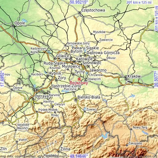 Topographic map of Bojszowy