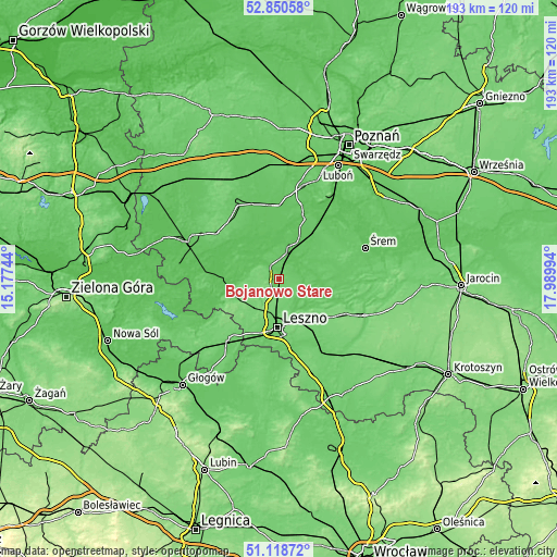 Topographic map of Bojanowo Stare