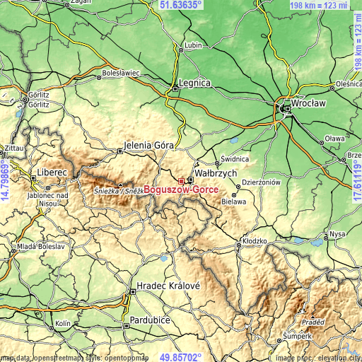 Topographic map of Boguszów-Gorce