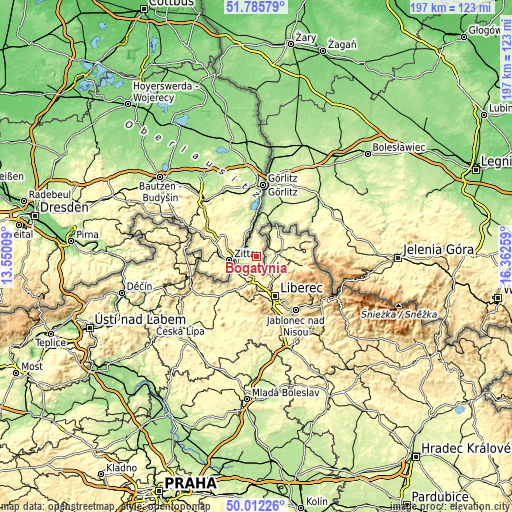 Topographic map of Bogatynia