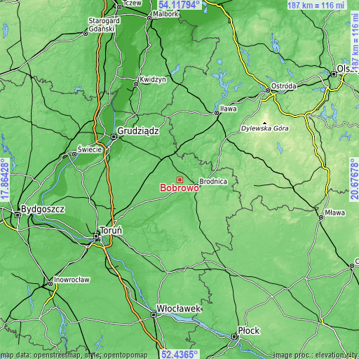 Topographic map of Bobrowo