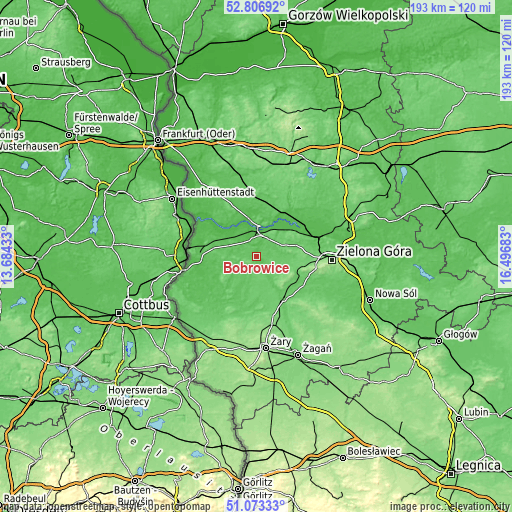 Topographic map of Bobrowice