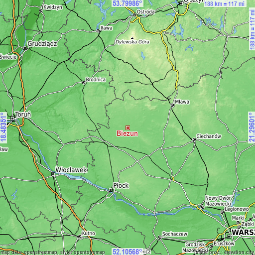 Topographic map of Bieżuń