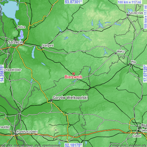 Topographic map of Bierzwnik