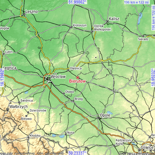 Topographic map of Bierutów