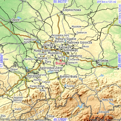 Topographic map of Bieruń