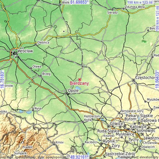 Topographic map of Bierdzany