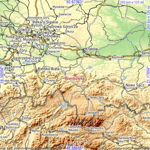 Topographic map of Bieńkówka