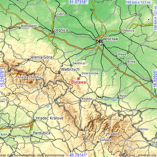 Topographic map of Bielawa