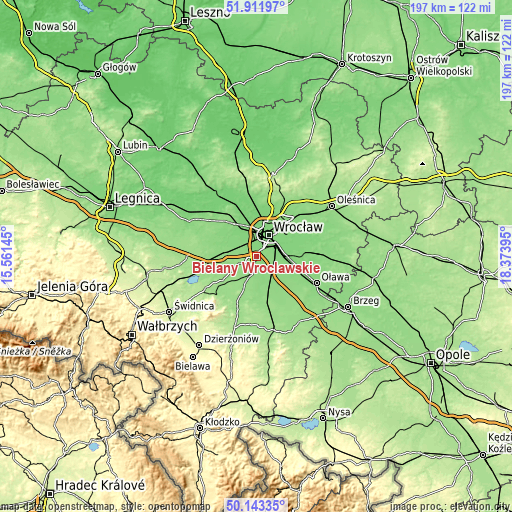 Topographic map of Bielany Wrocławskie