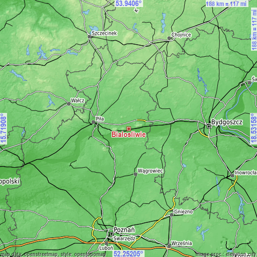 Topographic map of Białośliwie